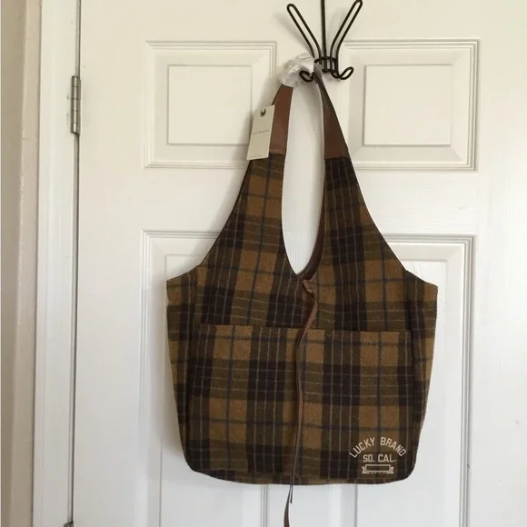 Lucky brand hobo topanga tan plaid bag nwt - Picture 1 of 13